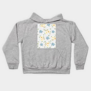 White Roses Blue Forget Me Nots Polka Dots on Grey Abstract Floral Kids Hoodie